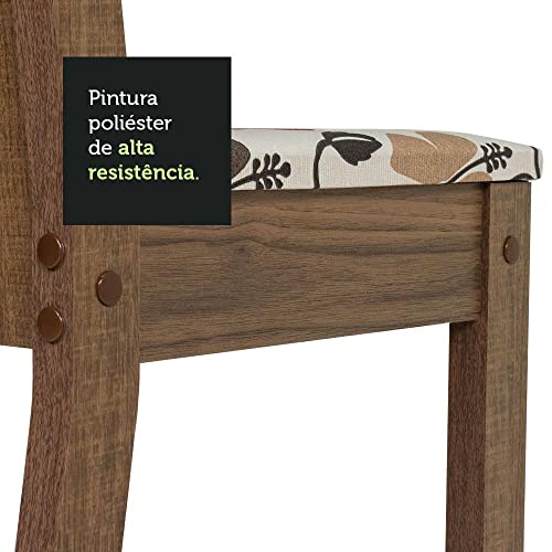 Conjunto Sala de Jantar Madesa Molly Mesa Tampo de Vidro com 6 Cadeiras - Rustic/Floral Hibiscos