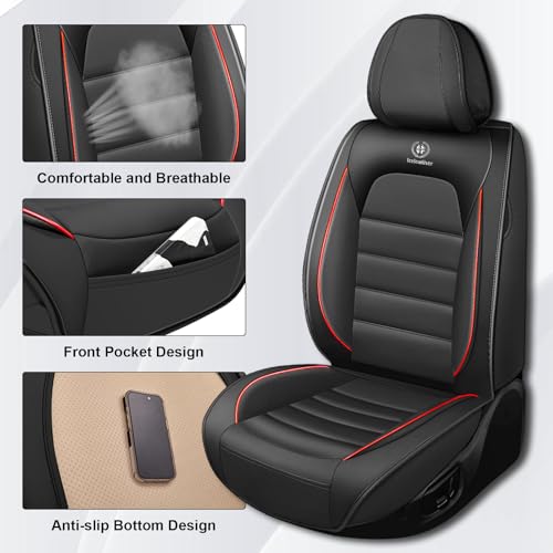 Image of Car Seat Covers for Chevy Chevrolet Trax 2024-2025, Nappa Leather Car Seat Cover Waterproof Seat Protectors Breathable Cushions (Black Red,5 Seats Standard)