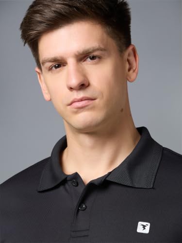 Image of TECHNOSPORT Men's Regular Fit Half Sleeve Polo T-Shirt with Collar, ELASTO Plus Quick Dry Moisture Wicking Polo Tee for Gym Sports Golf and Casual Wear