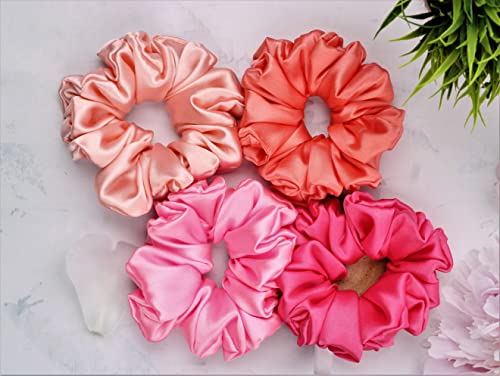 Image of Satin Scrunchies Hair Bands for Women | No-Damage Elastic Hair Ties for Ponytails & Buns | Fluffy & Stylish Rubber Bands | Extra Large Size | Pack of 5