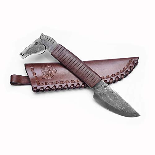 Handgeschmiedetes Federstahl Messer das Pferd Kopf & Spitze Klinge Cover