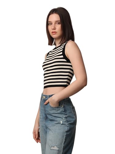 Image of ONLY Women's Rayon Blend Slim Fit Casual Crop Tank Top