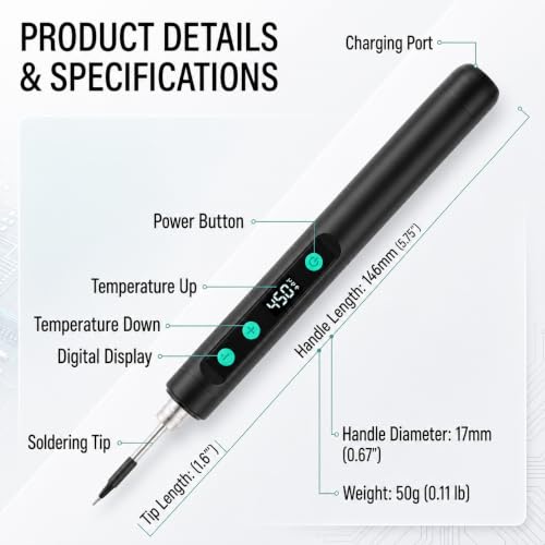 Cordless Soldering Iron, Digital Soldering Pen for Electronics, Black - image 2