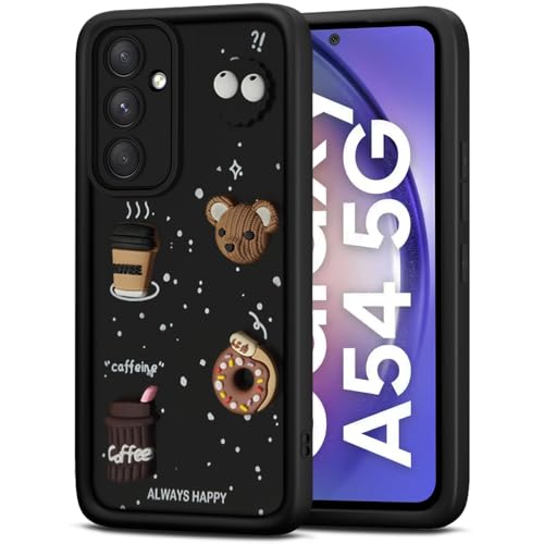 Image of TheGiftKart Back Cover Case for Samsung Galaxy A54 5G | Cute Fun Cartoon 3D Bear Coffee Case | Full Camera Protection | Shockproof Back Cover Case for Samsung Galaxy A54 5G (Silicone, Black)