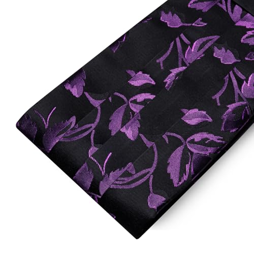 Image of Barry.Wang Men Silk Paisley Cummerbund and Pre-tied Bowtie Handkerchief Cufflink Set for Tuxedo