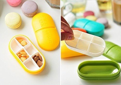 NHSK ENTERPRISE 6 Part Pill box Portable 6 Part Slots Compartment Pill Box Medicine Tablet Holder Organizer Dispenser Case Pil Cases for Indoor Outdoor traveling camping picnic Pil Cases Splitters(1 pcs) 2