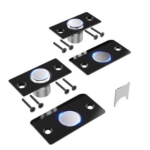 Mousike Door Ball Catch Hardware Adjustable Hidden Magnetic Ball Catch Stainless Steel Strike Plate with Strong Suction Door Ball Catch Replacement for Top of Door(2 Pack Black)
