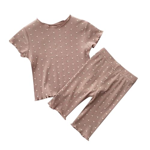 Toddler Baby Girls Soft Cotton 𝐏a𝐣amas Set Kids Ribbed 𝐋oun𝐠ewear Short Sleeve Ruffle 𝐒lee𝐩wear & Long Pants