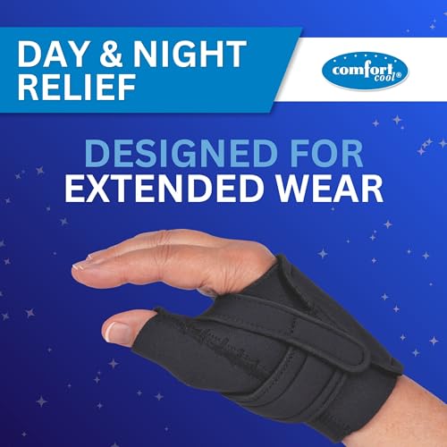 Image of Comfort Cool CMC Thumb Brace - Restriction Splint for Arthritis & Tendinitis Relief | Breathable Neoprene with Supportive Thumb Strap - Black, Right Hand, Medium Plus (7.25 to 8.25 inches) | NC79559