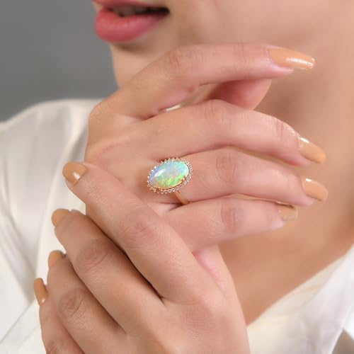 16x10 mm Natural Opal with Diamond Halo Ring for Women in 14k Solid Yellow Gold | October Birthstone Gift for Her Birthday | Engagement | Wedding | Anniversary4