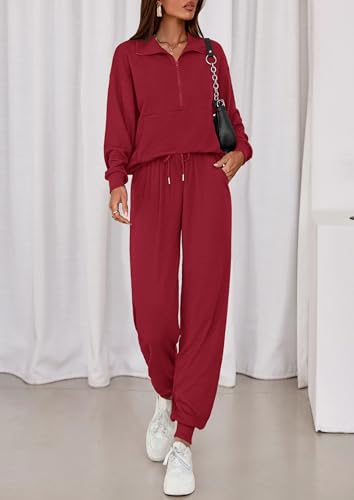 PRETTYGARDEN Women's Fall 2 Piece Lounge Sets Zip Up Sweatshirt Jogger Pants Sweat Track Suits Travel Outfit Winter Clothing