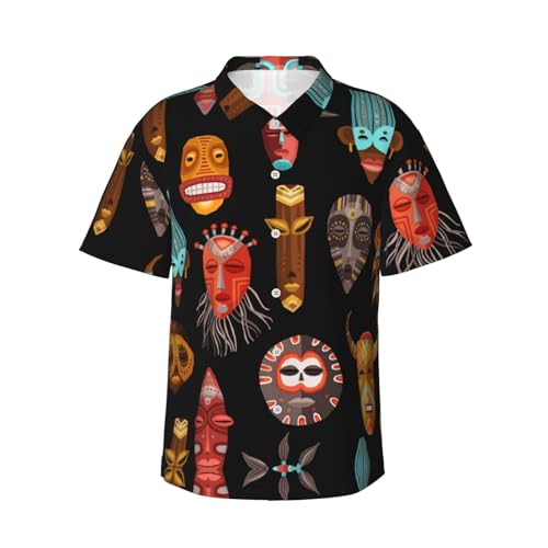 KSANNNS African Ritual - Camisa hawaiana de manga corta con estampado étnico tribal para hombre, para un aspecto moderno de verano, Negro, XL