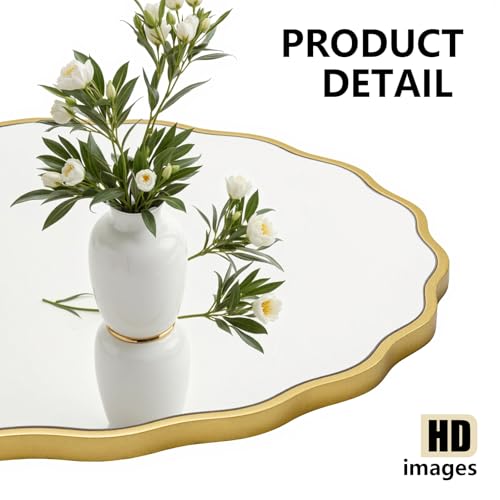 H HOMEWINS Gold Round Mirror for Wall 28 Inch Gold Circle Wavy Bathroom Farmhouse Vanity Wood Large Irregular Mirror for Bedroom,Entryway,Living Room