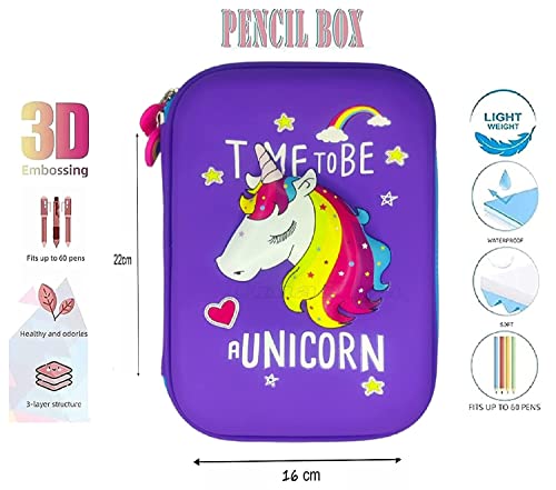 Image of Big Size Unicorn Pencil Case with Compartments, Pencil Pouch for Kids, Pencil Box for Kids, School Supply Organizer for Students, Stationery Box Pouch (1 Unit) (Purple)