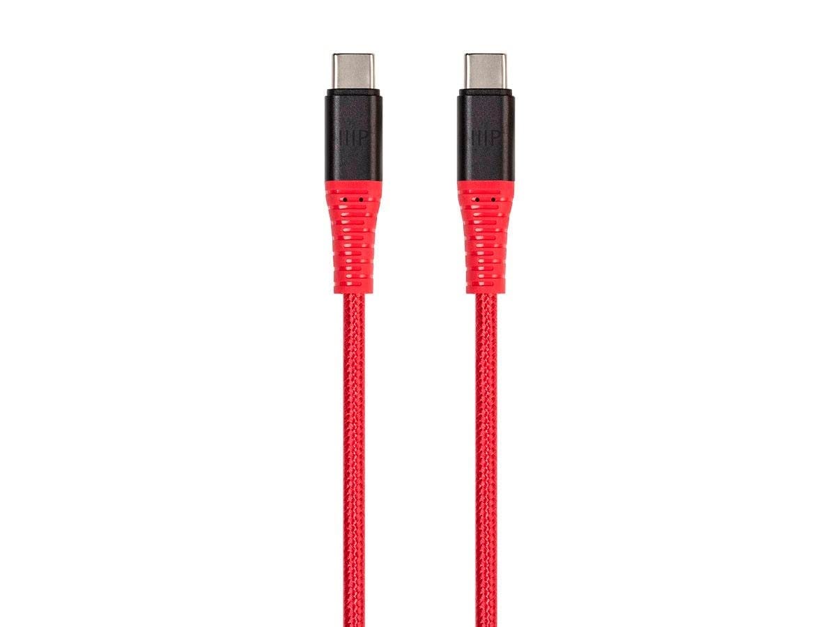 Monoprice AtlasFlex - Cavo USB 2.0 di tipo C per ricarica e sincronizzazione, 9,6 m, 3 m, rosso (confezione da 3) in Kevlar rinforzato in nylon intrecciato, resistente, 5A/100 W, per Samsung, iPad