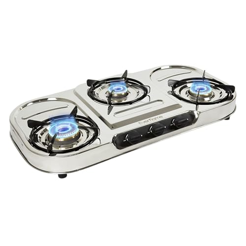 Image of Everflame Swift 3 Burner Gas Stove | Durable Stainless Steel Cooktop | Manual Ignition | ISI Certified | Brass Burner & Pan Support | Gas-Saver Technology | 2 Years Product Warranty + Doorstep Service