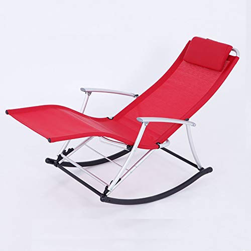 Leisure Chair Folding Rocking Chair Home Recliner Garden Chair Balcony Siesta Chair Old Adult, Lightweight, Load 200kg, 6 Colors +++ (Color : Red)