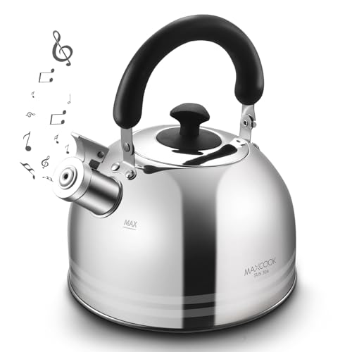 MAXCOOK Whistling Tea Kettle, 3.17 Quart/3L Stainless Steel Tea Pot, Stove Top Tea Kettle，Induction Teakettle with Anti-Heat Handle (Mirror Polish)