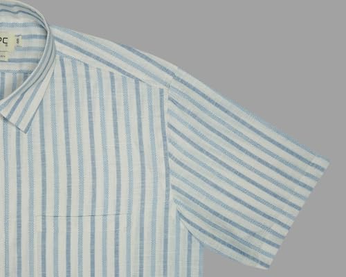 Image of GHPC Cotton Linen Striped Half Sleeves Regular Fit Formal Shirt for Men