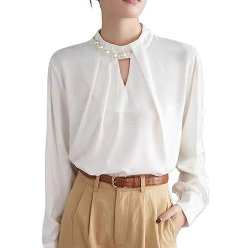 Chemisier mousseline de soie blanche femme parfait pour le bureau et sorties