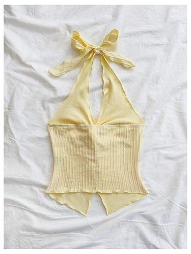 MakeMeChic Women's Backless Halter Top Twist Deep V Neck Sexy Cute Summer Tank Top2