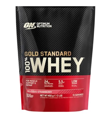 100% Whey Gold protéine pour votre shaker après entraînement saveur fraise gourmande 450g