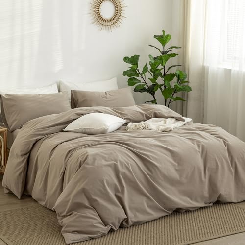 Image of MooMee Duvet Cover Set 100% Washed Cotton Linen Like Oversized King Plus | Relaxed Linen-like Texture. Soft, Breathable & Long-lasting Comfort. Lightweight. Hidden Zipper with 8 Interior Corner Ties