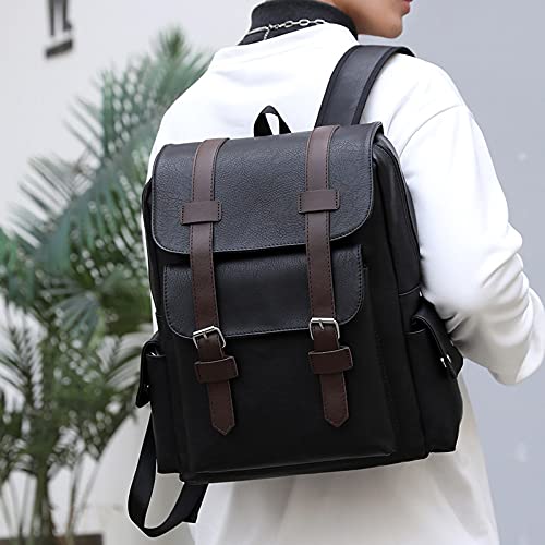 FUNSEED Mochila para hombre, gran capacidad, bolsa para laptop de 15.6 pulgadas, bolsa de hombro de piel sintética vintage para viajes y trabajo, Negro, L - imagen 7