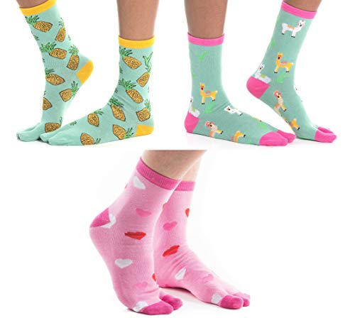 3 Pairs V-Toe Flip-Flop Socks - Pink Hearts Holiday Love Socks For Warm Toes Novelty Gift Tabi Socks