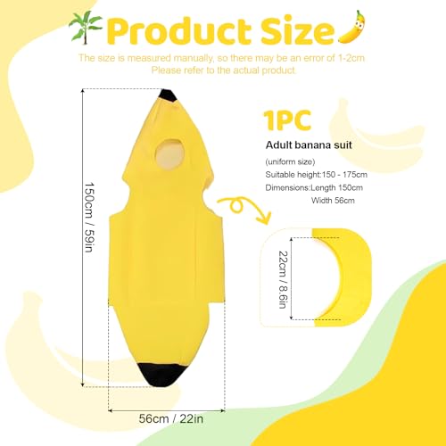 Wvu & Wvo Banana Costume Novelty Fruit Costumes Funny Banana Costume, Karneval Junggesellenabschied Party und Cosplay Halloween, Einheitsgröße Bananenkostüm