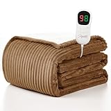 Homemate Heated Blanket Electric Throw - 50'x60' Heating Blanket Throw 1/2/4/6/8 Hours Auto-Off 10 Heat Levels Over-Heat Protection Soft Flannel Sherpa ETL Certification