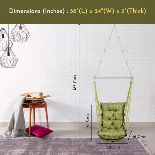 Image of Swingzy Make in India, Soft Leather Velvet Hanging Swing Chair, Jhula for Adults, Swing for Indoor /Outdoor, Home, Balcony & Garden, 200 Kgs Weight Capacity (Green, Free Hanging Accessories)(Cotton)