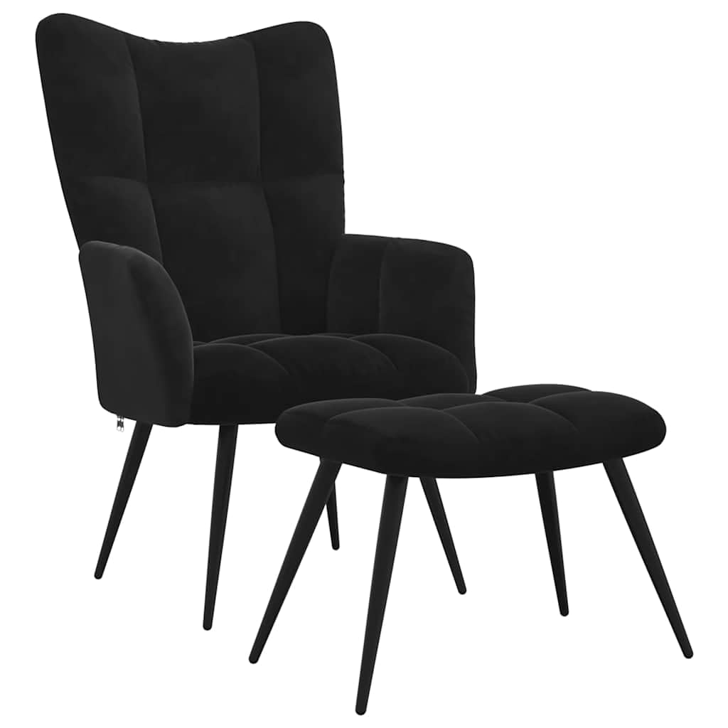 vidaXL Fauteuil Relax avec Tabouret en Velours Noir