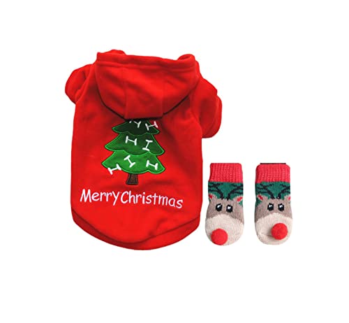YUEMOL ropa para perros Suéter grueso con capucha de Navidad for perros, adecuado for perros pequeños y medianos, suéter for mascotas de otoño e invierno for fiestas navideñas Cover