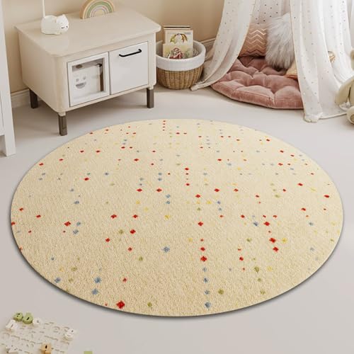 Tapis chambre à coucher abstrait rond 80cm beige lavable