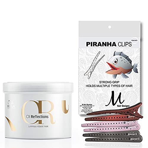 WeIIa Oil Reflections Reboost Mask For All Hair Types 500 ml and M Hair Designs Piranha Clips Assorted (Bundle - 2 items)