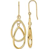 14K Yellow Gold Polished Double Circle Dangle Wire Earrings (42 X 16) Made In Peru te359