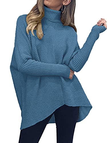 Image of ANRABESS Women's Loose Oversize Turtleneck Wool Long Pullover Sweater Dress A87-niuzailan-M Denim Blue