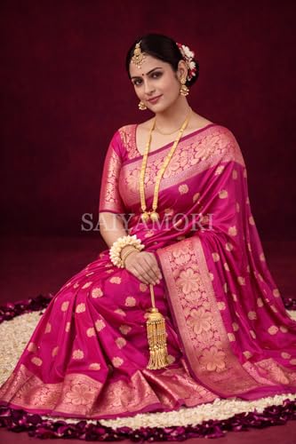 Image of Women's Soft Silk Style Jacquard Saree with Rich Zari Woven Border & Pallu | 5.6 Mtr Saree with 0.8 Mtr Unstitched Blouse