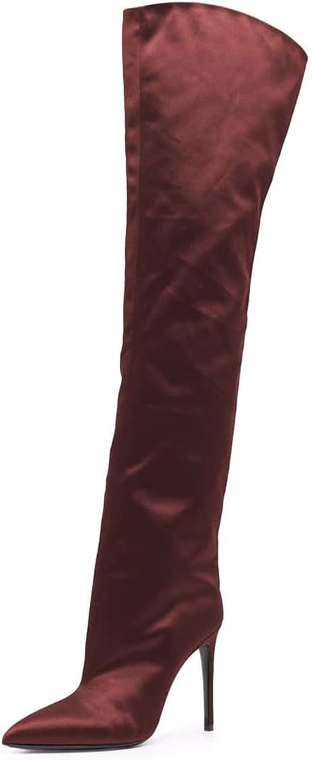 FSJ Women Fashion Over the Knee Boots Pointed Toe Sexy Stiletto High Heels Thigh High Elasticity Stretchy Pull on Comfortable Warm Winter Shoes Size 4-15 US