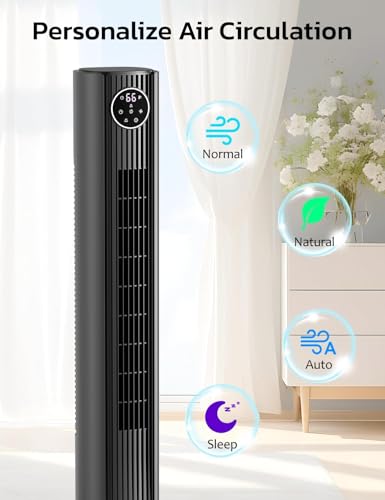 Image of ZAFRO 36 inch Tower Fan, 90Oscillating Floor Fan with 4 Modes, 3 Speeds, Remote Control, 12H Timer, Quiet Standing Fan for Bedroom & Living Room, Grey