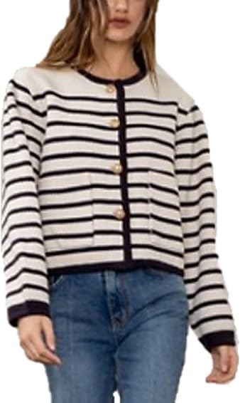 MOON RIVER Women's Long Sleeve Stripe Cardigan