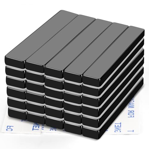 Image of MIKEDE Black Magnets, 30 Pack Strong Neodymium Magnet Bar, Heavy Duty Rare Earth with Adhesive Backing, Powerful Bar for Crafts Kitchen DIY Science Office - 2.36 x 0.4 x 0.2in