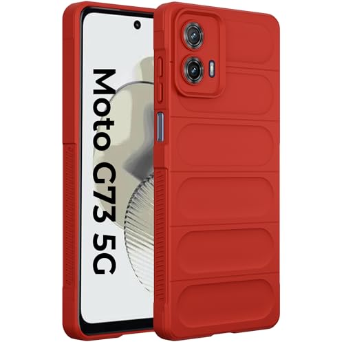 Image of A rtistque Liquid Silicone Stripes Back Cover Case for Motorola Moto G73 5G | with Camera Protection | with Inner Fabric | Anti Slip Grip | AirBag Case - Red