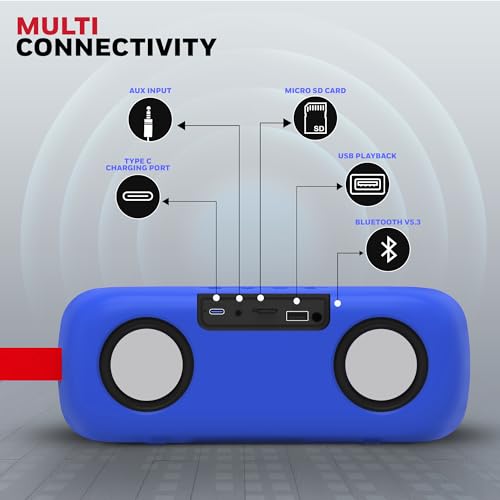 Image of Honeywell Trueno U300 Bluetooth 5.3 Wireless Portable Speaker, 20W Output, Dual 78mm Drivers, Deep Bass, 13H Playtime, IPX6, TWS Pairing, SD /USB Type-C /AUX Support, Built-in Mic, 2-Year Warranty-Blue