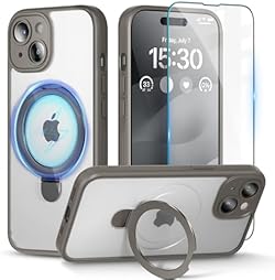 pcgaga Magnetische Handyhülle für iPhone 15 [Kompatibel mit] [Eingebauter unsichtbarer Ständer] + Displayschut