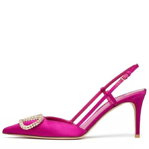Image of BlingQueen Women Heeled Slingback Sandals Closed Pointed Toe Stiletto High Heels Patent Leather Pumps Slip-On Backless Evening Prom Party Dress Shoes