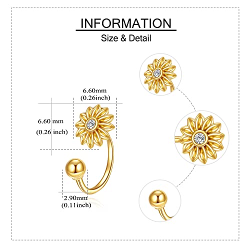 Elfront 14K Solid Gold Sunflower Earrings Half Hoop Earrings For Girls Birthday Gifts Real Gold Sunflower Earrings Trendy Jewelry For Women Valentine's Day Gifts #TOP2