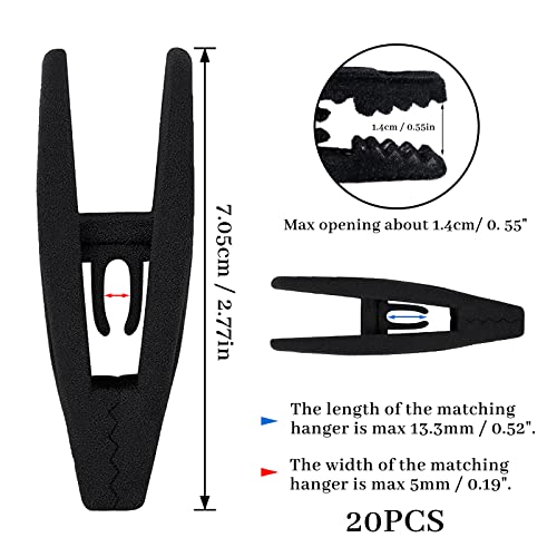Andiker 20Pcs Black Velvet Hanger Clips, Non-Slip Strong Finger Flocked Clips For Thin Velvet Hangers Suit Pants Trousers Skirt (Black) #TOP1
