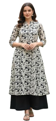 Image of CREATION & YOU Women Cotton Printed Kurta with Palazzo Set | Work /Office Wear Kurta Set for Women